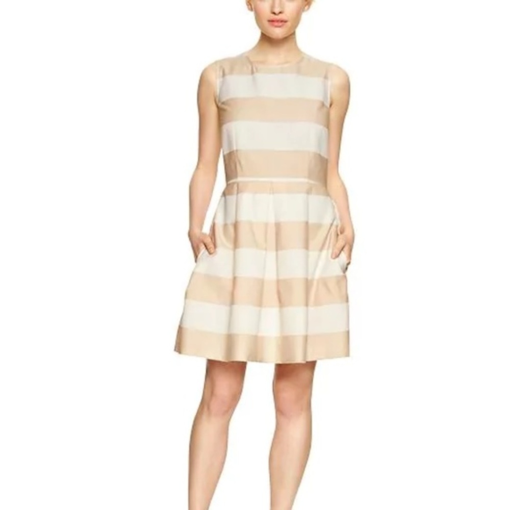 GAP NWOT Rugby Stripe Fit Flare Pink White Dress 4